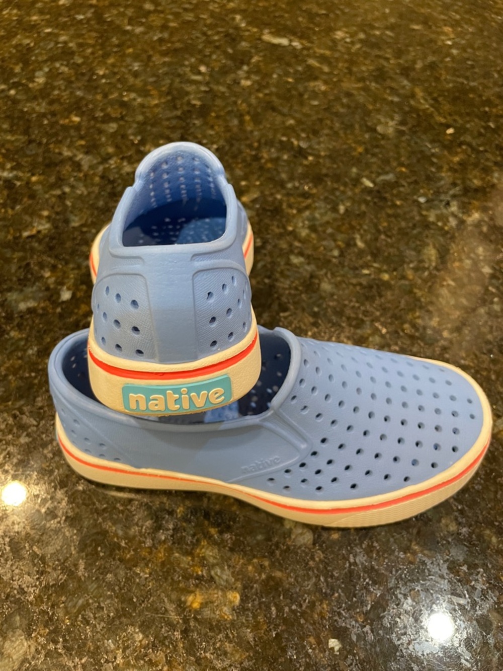 Native Kids Water Shoe Slip-On in Light Blue with Coral Trim